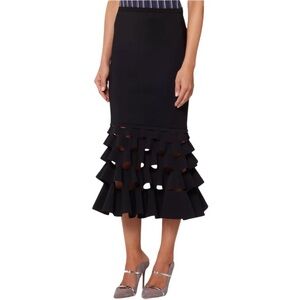 Samuel Dong Black Laser Cut Out Midi Skirt Whimsigoth